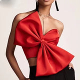 A92244 Bow Wrapped In Bras And Shoulders With Short Shirt Women Women Tops Direct Selling HZ0107