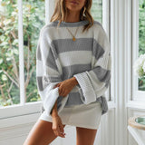 New Women's Clothing In The Autumn And Winter Of 2025, The New Women's Sweater Round-Necked Striped Knitted Shirt