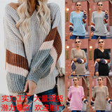 2025 New Sweater Women Autumn And Winter Explosion Chicken Heart V Neck Lantern Sleeve Striped Knitted Shirt