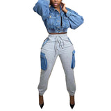 Women's Casual Pants Women's Street Personality Imitation Denim Big Pocket High-Waisted Trousers HZ0107