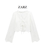 ZARZ Homemade New Women's Classic Fashion Shang Hollow Embroidered Cotton Top 1268146 HZ0107