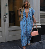 Women's Loose Denim Jumpsuit Women's Sexy Deep V Hole Wide Leg Jump Pants HZ0107