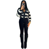 Women's Clothing Winter Explosion Fashion Black And White Stripe Single-Dcupuncture Cardigan Knitted Shirt HZ0107