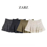 ZARZ Homemade New Women's Oceanic Folding Laminated Mid-Rise Skirt 4661504 HZ0107
