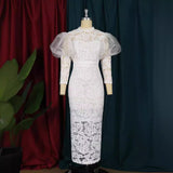 AM220540 Lace Perspective Bubble Sleeve Seven-Sleeve Body-Repight Party Dress Dress Girl Party Dress HZ0107