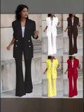 2025 New Solid Color Casual Suit Wide Leg Pants Suit Two Sets HZ0107