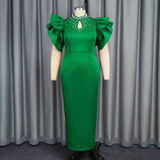 AM040503 Summer New Sexy Hollow Half-High Collar Dress Party Dinner Nail Beads High Waist Dress Dress HZ0107