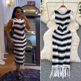 Girls Slimming Striped Tuxedo Sweater Dress With Thin Knitted Dress Temperament Elegant HZ0107