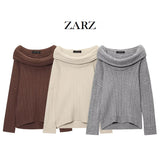 ZARZ Homemade New Women's Sleeve Slot Sleeve Shoulder Knitted Sweater HZ0107