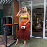 French Retro Gradient Striped Knitted Dress Sleeveless Sling Skirt Slime-Skinny Sweater Skirt HZ0107