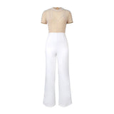 AM221118 Round-Neck Short-Sleeved Nail Beads Jumpsuit Casual Wind High Waist Thin Party Dress Jumpsuit HZ0107