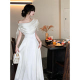 High-Level Feeling Irregular Collar Design Oblique Shoulder To Waist Dress Women's Summer 2025 New Fashion Elegant Trend