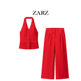 ZARZ Homemade New Women's Clothing V-Necked Waist Trouser Casual Set HZ0107