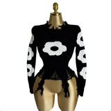 Cross Hole Tuxed Sweater Dark Long Sleeve Loose Knitted Shirt HZ0107