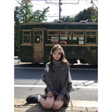 Korean Atmosphere Feel Gray High-Neck Knitted Sweater Sweater Autumn And Winter Irregular Top