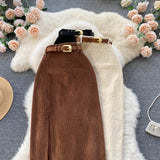 Hong Kong Style Retro Open Skirt Winter With Sweater Medium Long Korean Temperament High-Waist Thin As Hips A Skirt