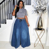 Women's Loose Jeans New Women's Street Casual Loose Waist Wide Leg Pants HZ0107