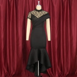 Round Collar Sexy Lace Short Sleeve High-Waisted Lotus Side Party Dress Party Dress HZ0107