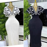 Women's Dress 2025 New Elegant V-Neck High-Waisted Knitted Dress Skirt Short Sleeves HZ0107