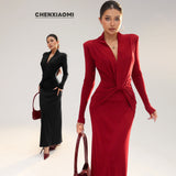 New Women's Round-Neck Red Knitted Blouse Casual Snowflake Christmas Sweater