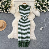 Girls Slimming Striped Tuxedo Sweater Dress With Thin Knitted Dress Temperament Elegant HZ0107