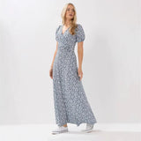 New Women's Fashion Elegant Shoulder-To-Shoulder Knitted Blouse Striped Shoulder-Long Dress