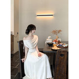 High-Level Feeling Irregular Collar Design Oblique Shoulder To Waist Dress Women's Summer 2025 New Fashion Elegant Trend