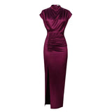 AM211217 Dress Solid Dress High-Waist Temperament Commuter Red Composition Dress Long Dresses HZ0107
