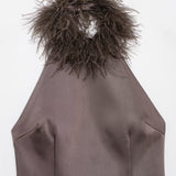 ZARZ Homemade New Women's Clothing Fashion Feather Hanging Neck Dress 4772209 HZ0107