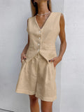 2025 Design Cotton Suit Vest Suit Women's Summer Leisure Sleeveless Vest Shorts Two-Set HZ0107