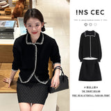 Small Fragrant Wind Collared Sweater Cardigan Women Loose Lazy Wind Wearing A Short Skirt Two Sets Of Autumn