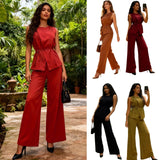 College Style POLO Collar Short-Sleeved Top + High-Waisted 100-Folded Skirt Knitted Two-Piece Suit Woman HZ0107