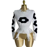 Cross Hole Tuxed Sweater Dark Long Sleeve Loose Knitted Shirt HZ0107