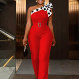 AM221118 Round-Neck Short-Sleeved Nail Beads Jumpsuit Casual Wind High Waist Thin Party Dress Jumpsuit HZ0107