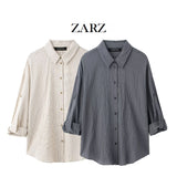 ZARZ Homemade New Women's Classic Adjustable Short Sleeve Striped Shirt 9064/550 HZ0107