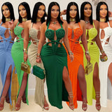 College Style POLO Collar Short-Sleeved Top + High-Waisted 100-Folded Skirt Knitted Two-Piece Suit Woman HZ0107