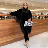 2025 Autumn And Winter Knitted Jas-Song Dress High-Necked Bat Sleeve Open Fork And Hip Dress Women's Clothing HZ0107