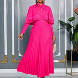 AM030116 Round Collar Three-Dimensional Decorative Folds Skirt Styling Party Party High Waist Dress Dresses HZ0107