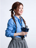 Zhao Luth's Same Tibetan Cyan Knitted Cardigan Women 2025 Early Autumn College Style Buds Half-Dress Three-Piece Dress