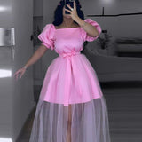 Elegant Half-High Collar Lotus Leaf-Side Dress Sided Shoulder Lotus Hem Banquet Evening Dress Dresses HZ0107