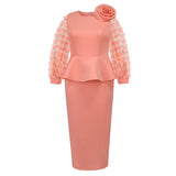 AM040614 Party Party Wind Pink Dress Fashion Perspective Sleeve High Waist Dress Dress HZ0107