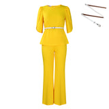 D558 Women's 2025 New Fashion Temperament Elegant Solid-Colored Top Leg Pants Two-Set Set HZ0107