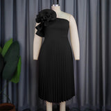 AM030536 Fashion Three-Dimensional Flower Dress Sexy Shoulder Slanted Hundredfolded Dresses HZ0107