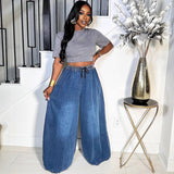 Women's Loose Jeans New Women's Street Casual Loose Waist Wide Leg Pants HZ0107