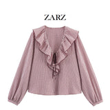 ZARZ Homemade New Women's T-Shirt With Sleuish Small Plaid Trim 5029181 HZ0107