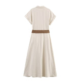 ZARZ Homemade New Women's Dress With Belt Linen-Blend Mixed Muffled Dress 8372105 HZ0107