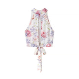 ZARZ Homemade New Women's Clothing Hang Neck Sleeveless Short Top Short Floral Skirt Two-Piece HZ0107