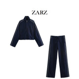 ZARZ Homemade New Women's Clothing Stinged Striped With Denim Coat Sided Jeans HZ0107