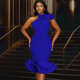 Elegant Half-High Collar Lotus Leaf-Side Dress Sided Shoulder Lotus Hem Banquet Evening Dress Dresses HZ0107