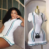 Small Scented Knitted Dress Woman's New French Retro Collared Waist Thin Lotus Leaf-Side Sweater HZ0107